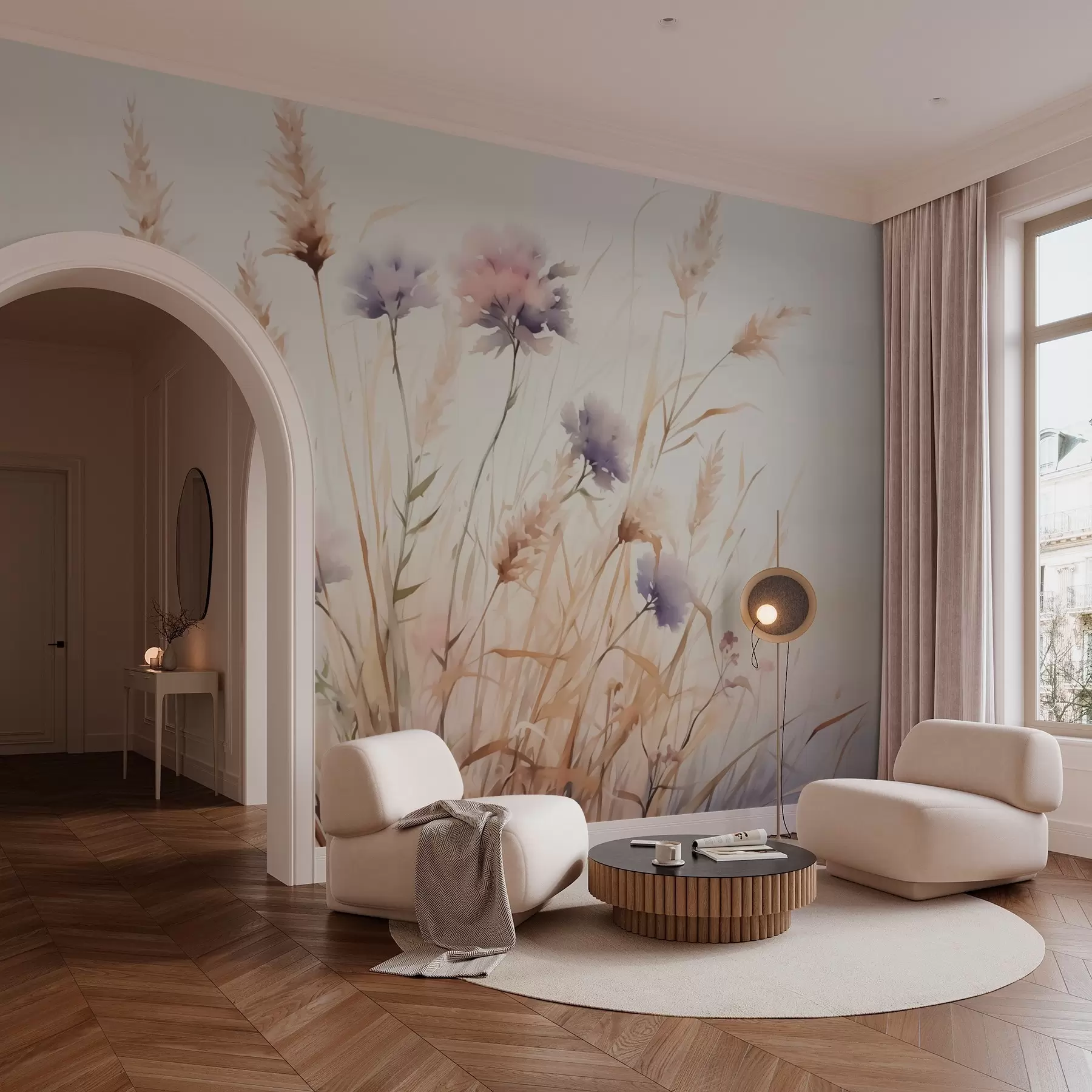 Fototapety Divoké kvety v suchej tráve imitujúce akvarel w03174