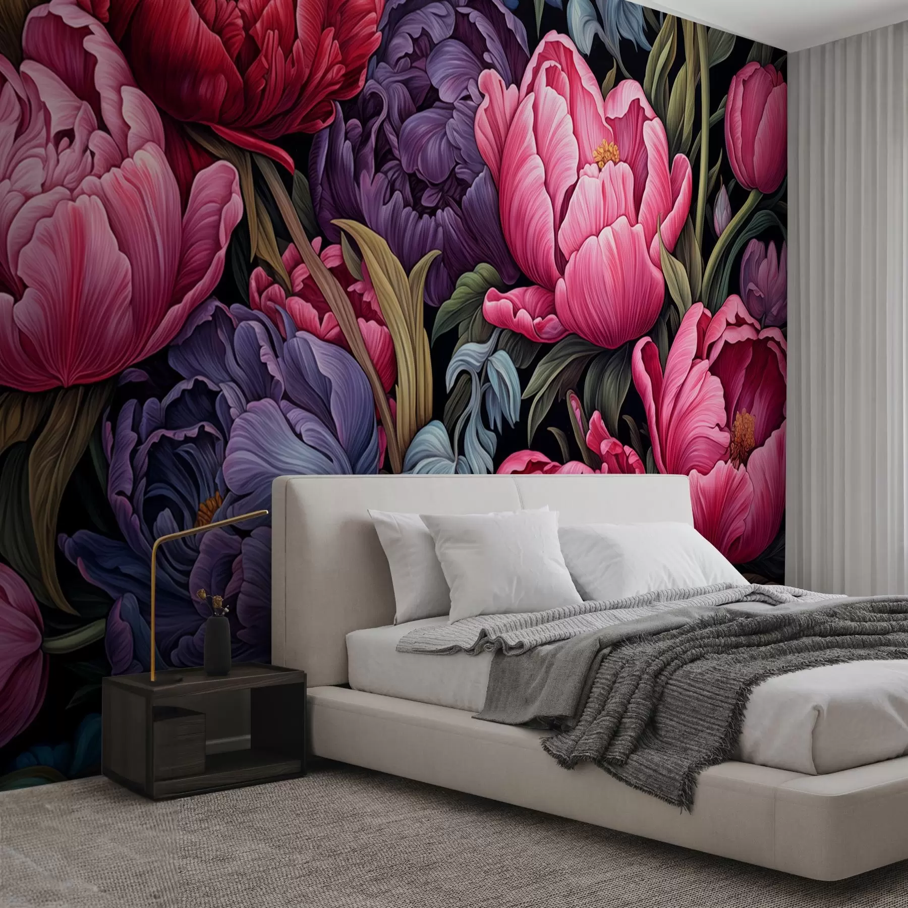 Fototapety Tulipány a pivonky vo viktoriánskom štýle, v ružovej a fialovej farbe w08818