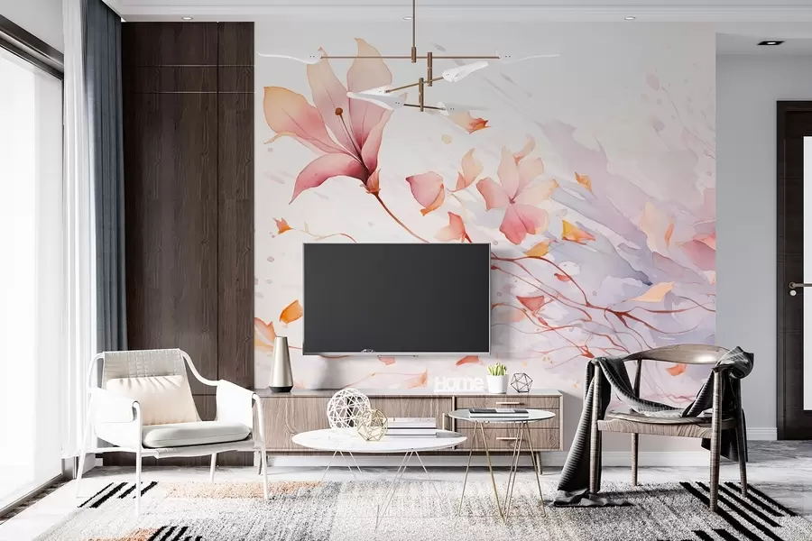 Fototapety Kvetina s padajúcimi okvetnými lístkami poletujúcimi vo vetre v akvarelovom štýle w08821