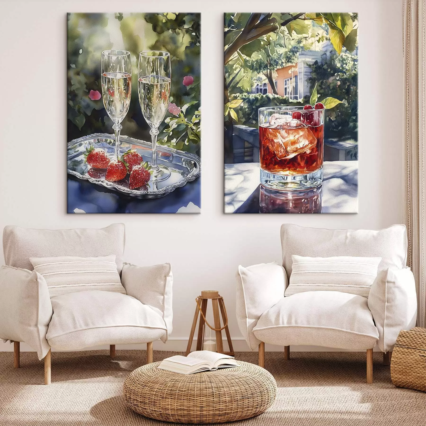 Obraz Lahodné koktaily s bobuľami, akvarelový štýl, estetika, letná príroda m00415