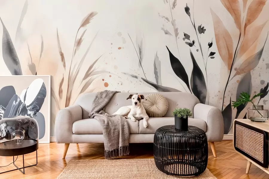 Fototapety akvarelové listy voľnou technikou v zemitých farbách w03120