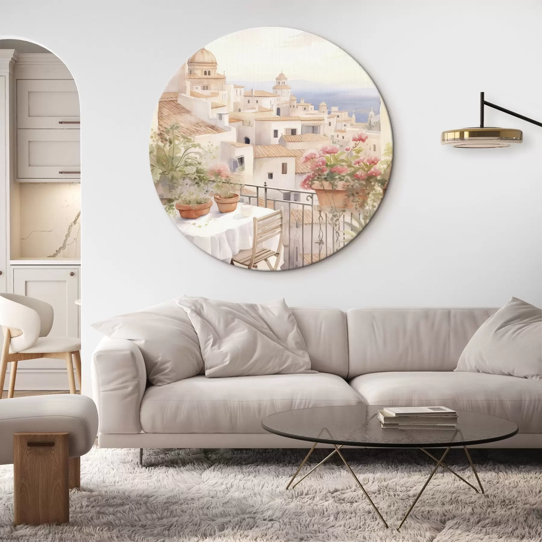 Obraz Západ slnka na balkóne, Taliansko, architektúra, kvitnúce kvety, akvarel r43184