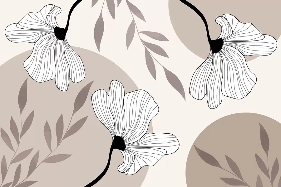 Fototapety Abstrakcia s kvetmi a listami v béžových tónoch w03328