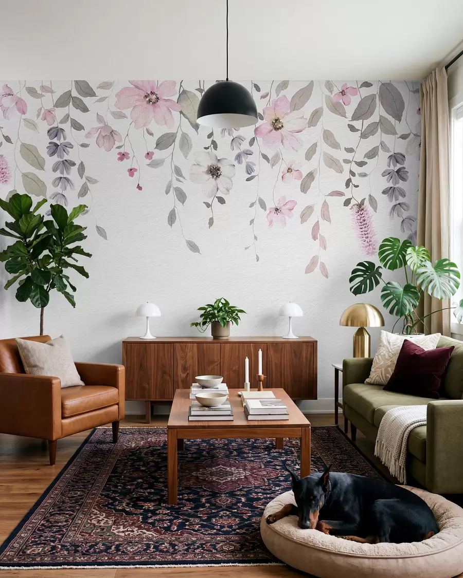 Fototapety Závesné akvarelové kvety a listy w03315