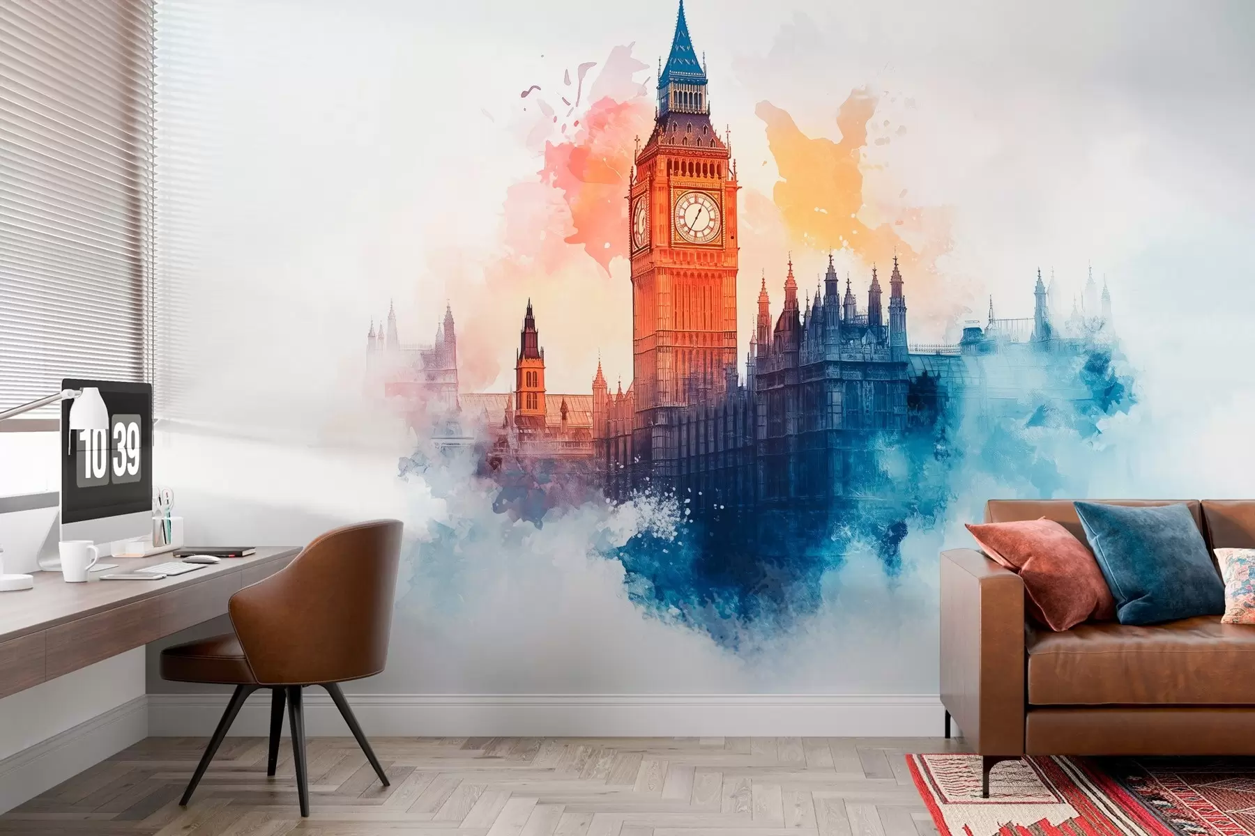 Fototapety akvarelová kresba Big Benu na svetlom pozadí w03287