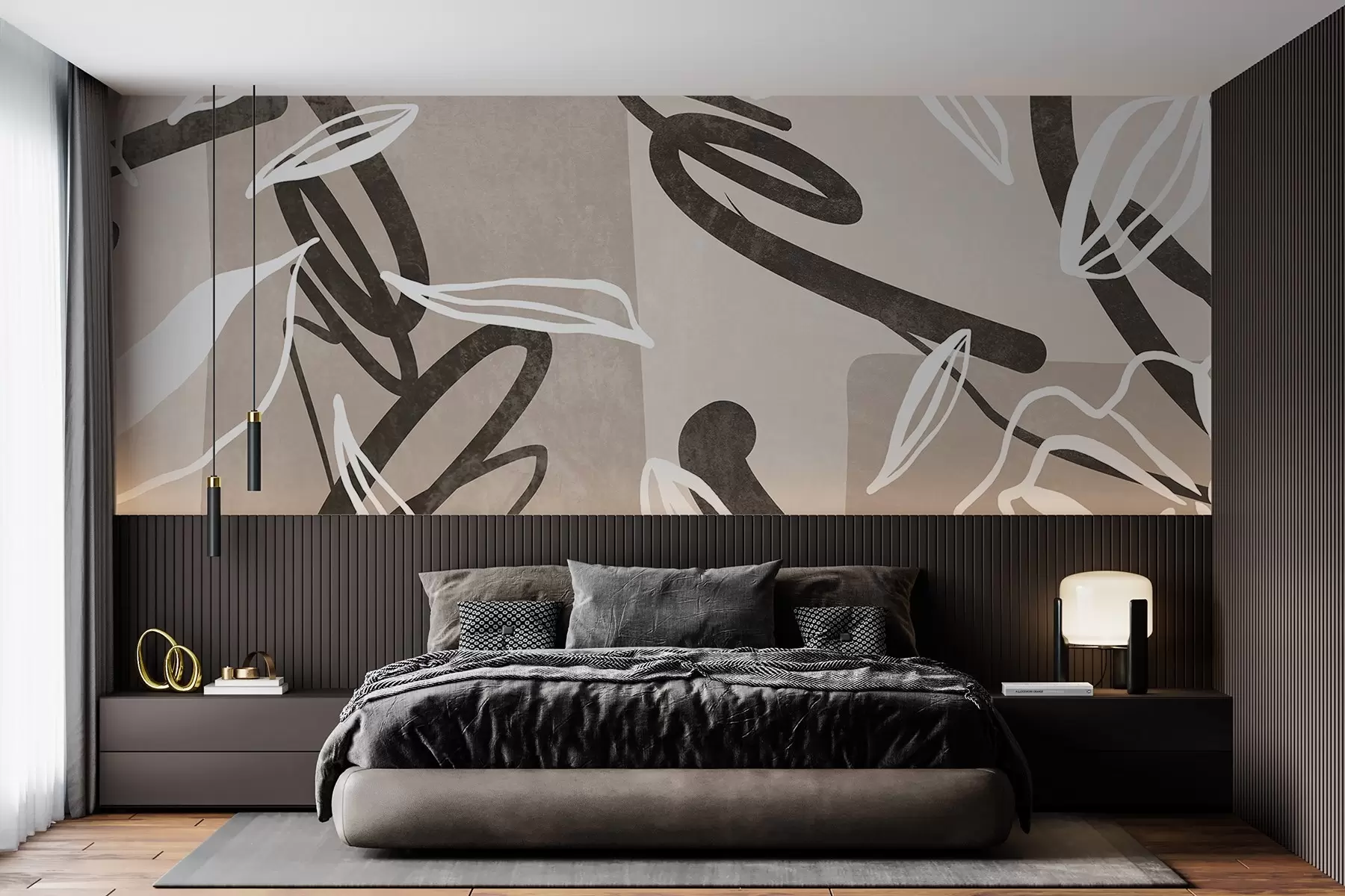 Fototapety Abstraktný textúrovaný moderný a minimalistický dizajn s kvetinovými prvkami v neutrálnej béžovej farebnej palete w08888