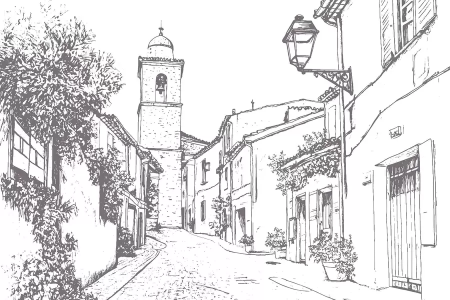 Fototapety Mestská ulica, krásna architektúra, budovy, Stredomorie, kresba, béžová farba w03345v1