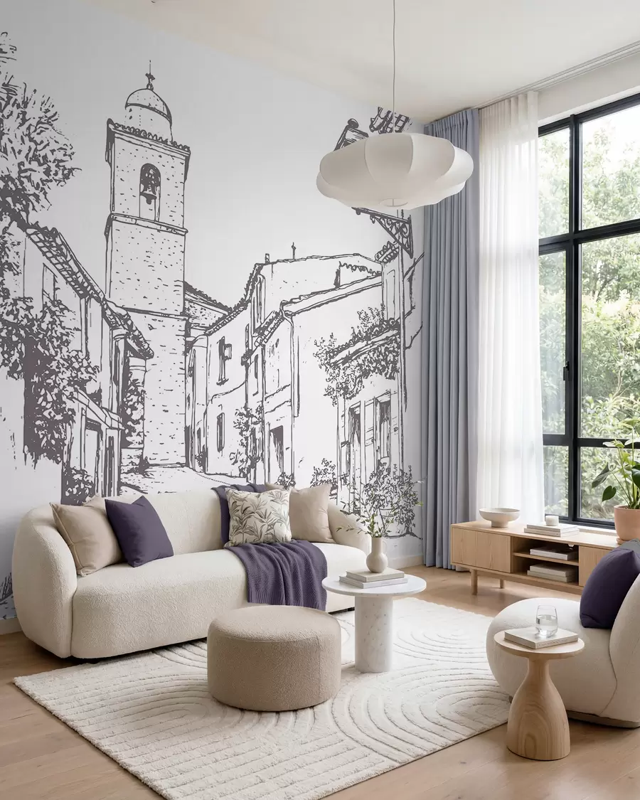 Fototapety Mestská ulica, krásna architektúra, budovy, Stredomorie, kresba, béžová farba w03345v1