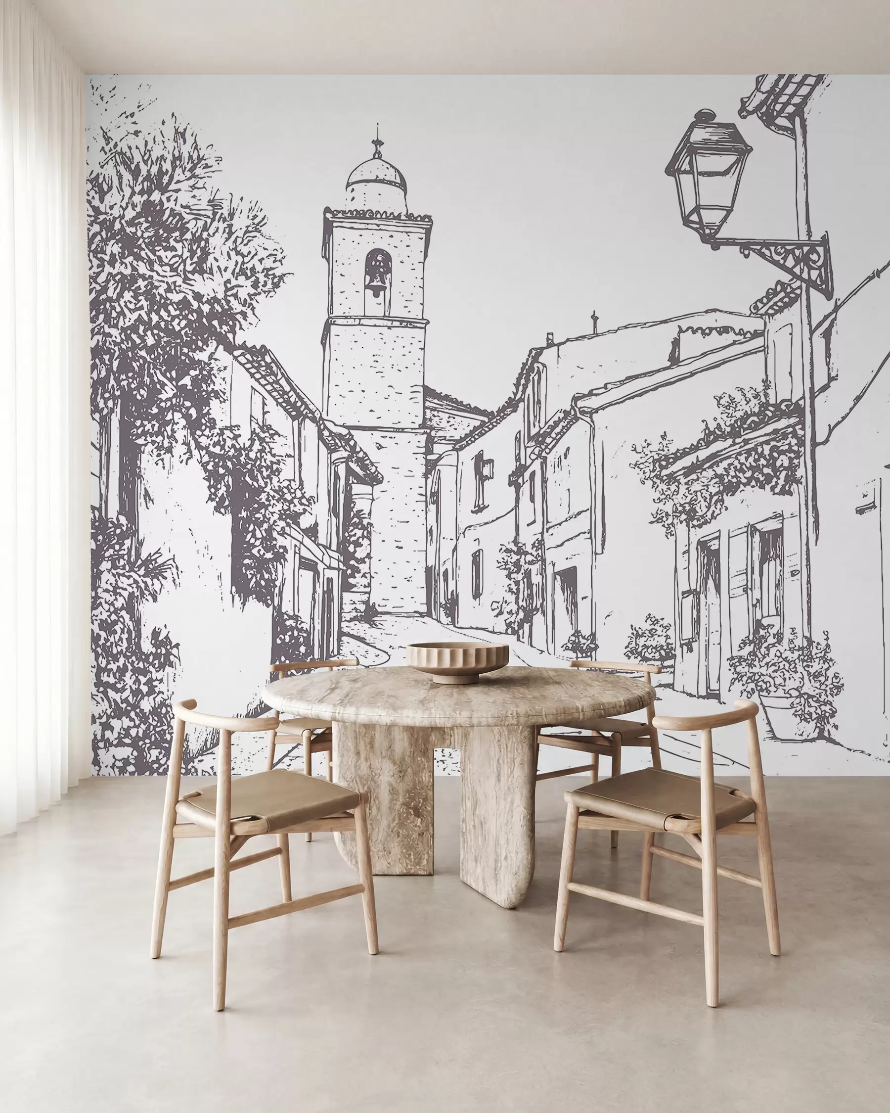 Fototapety Mestská ulica, krásna architektúra, budovy, Stredomorie, kresba, béžová farba w03345v1