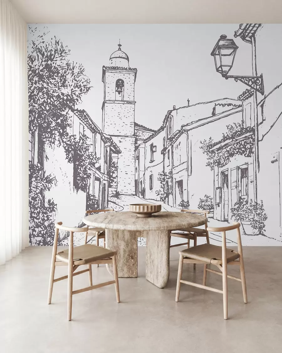 Fototapety Mestská ulica, krásna architektúra, budovy, Stredomorie, kresba, béžová farba w03345v1