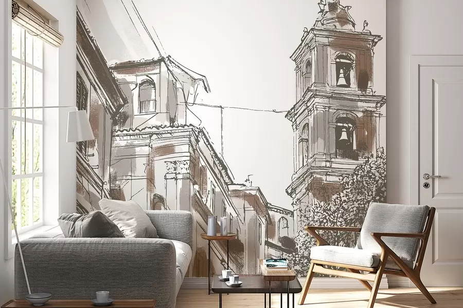 Fototapety Stredomorská ulica, kaplnka, architektúra, béžová a hnedá farba w03350v1