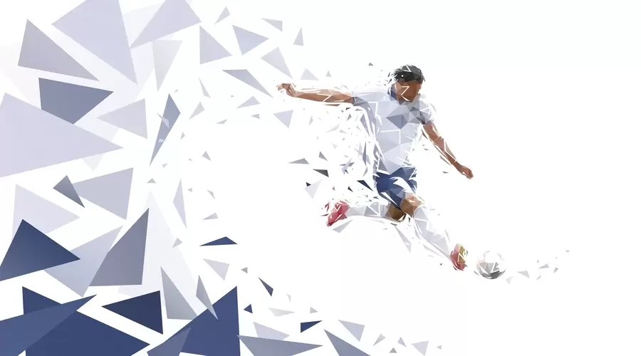 Fototapety Dynamický futbalista v štýle low-poly, ktorý udiera do lopty w03289
