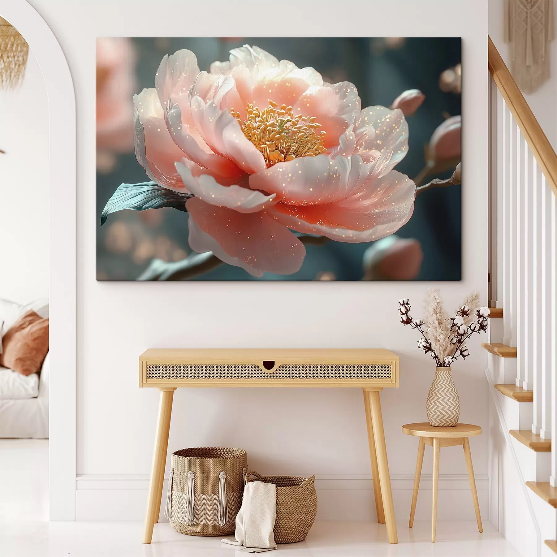 Obraz Jemný kvet na vetve so slnečnými lúčmi s43326