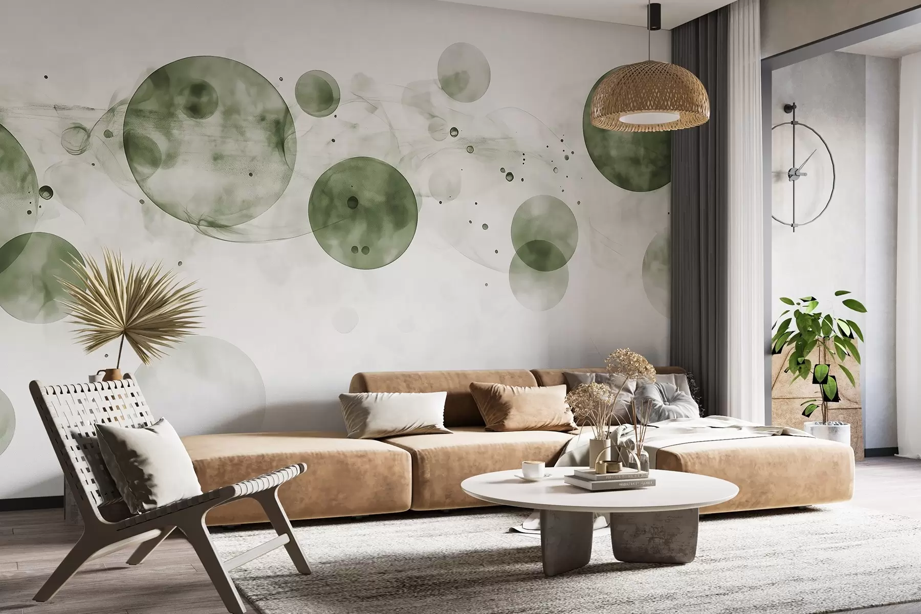 Fototapety Akvarelové kruhy, abstrakcia, éterické, fluidné umenie, zelené farby w03405v1