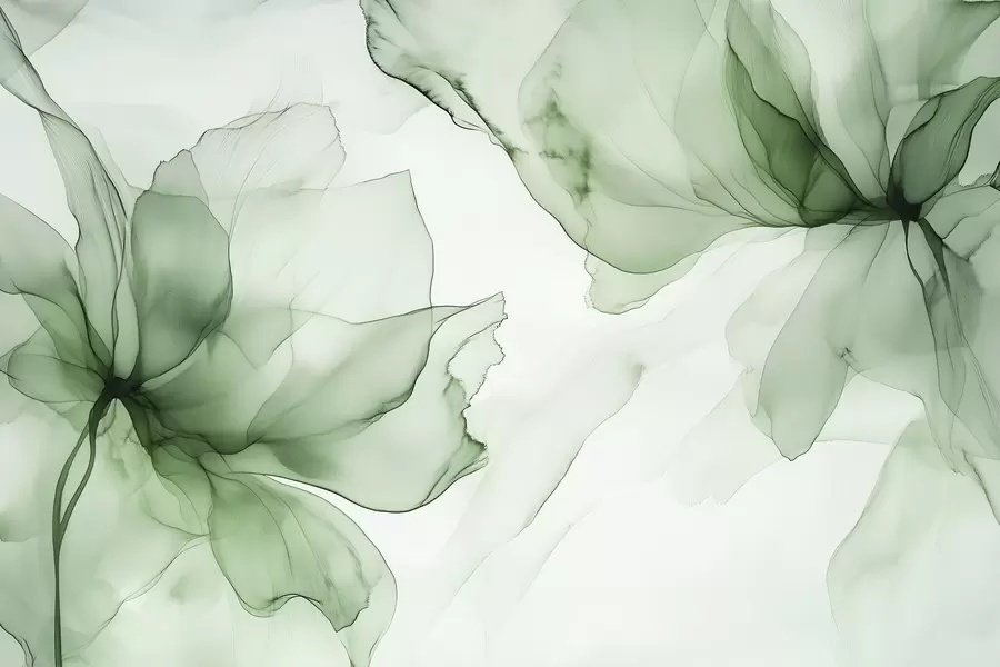 Fototapety Fluidný štýl kvety, kvetinová abstrakcia, akvarel, zelená paleta farieb  w03406