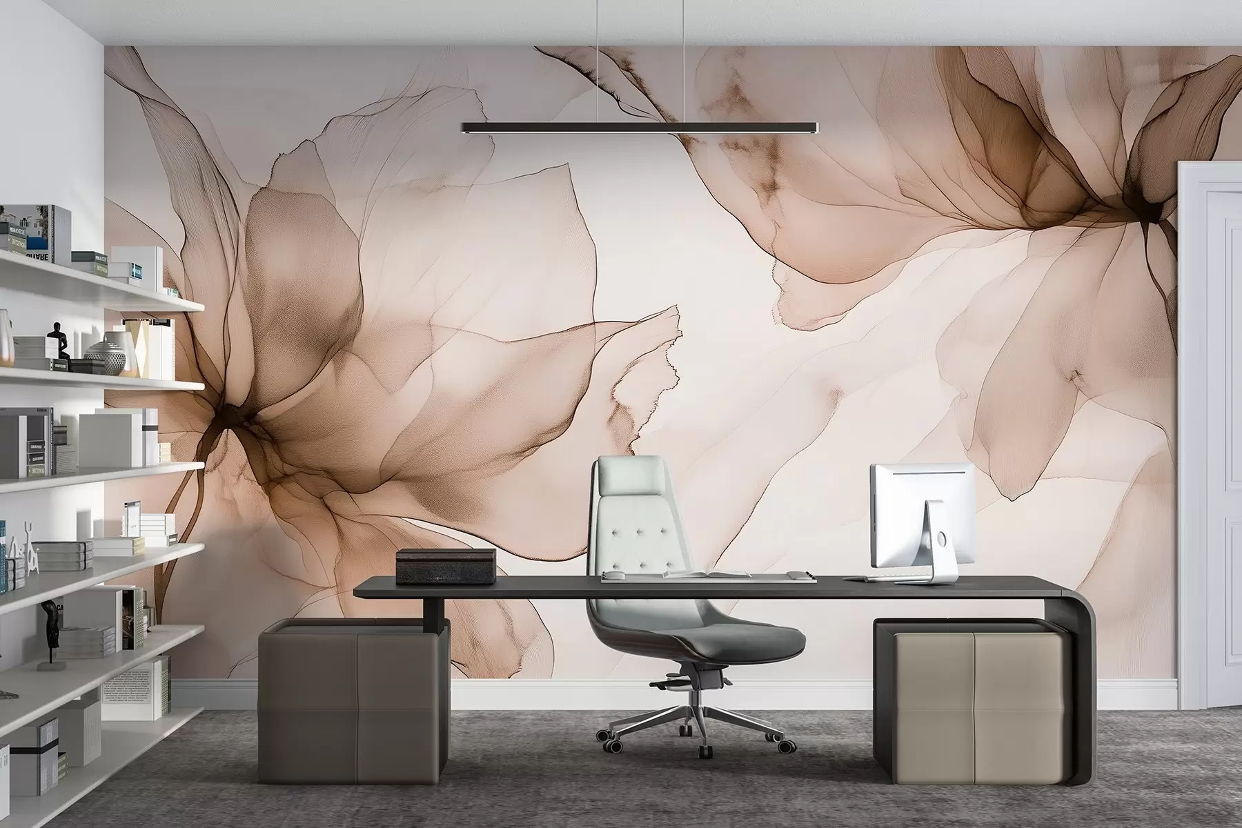 Fototapety Kvety v tekutom štýle, kvetinová abstrakcia, akvarel, béžová paleta farieb  w03406v3