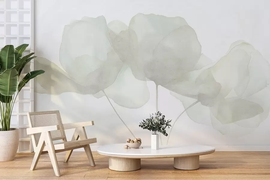 Fototapety Krásne kvety, jemné pastelové farby, minimalizmus, prírodné, rustikálne, béžové a zelené w03407