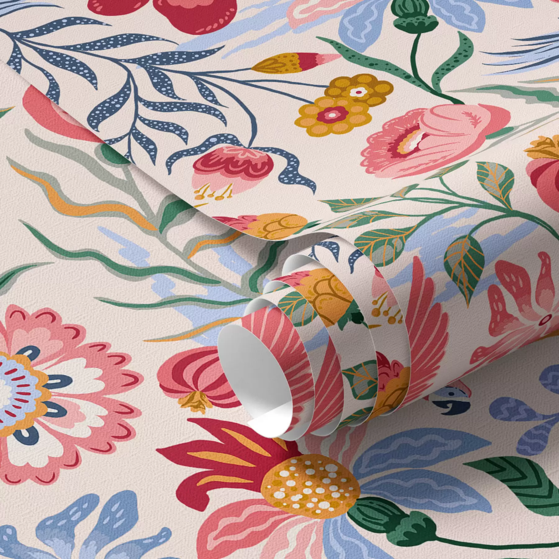 Fototapety Jasná kompozícia kvetov a bobúľ s papagájmi a00046