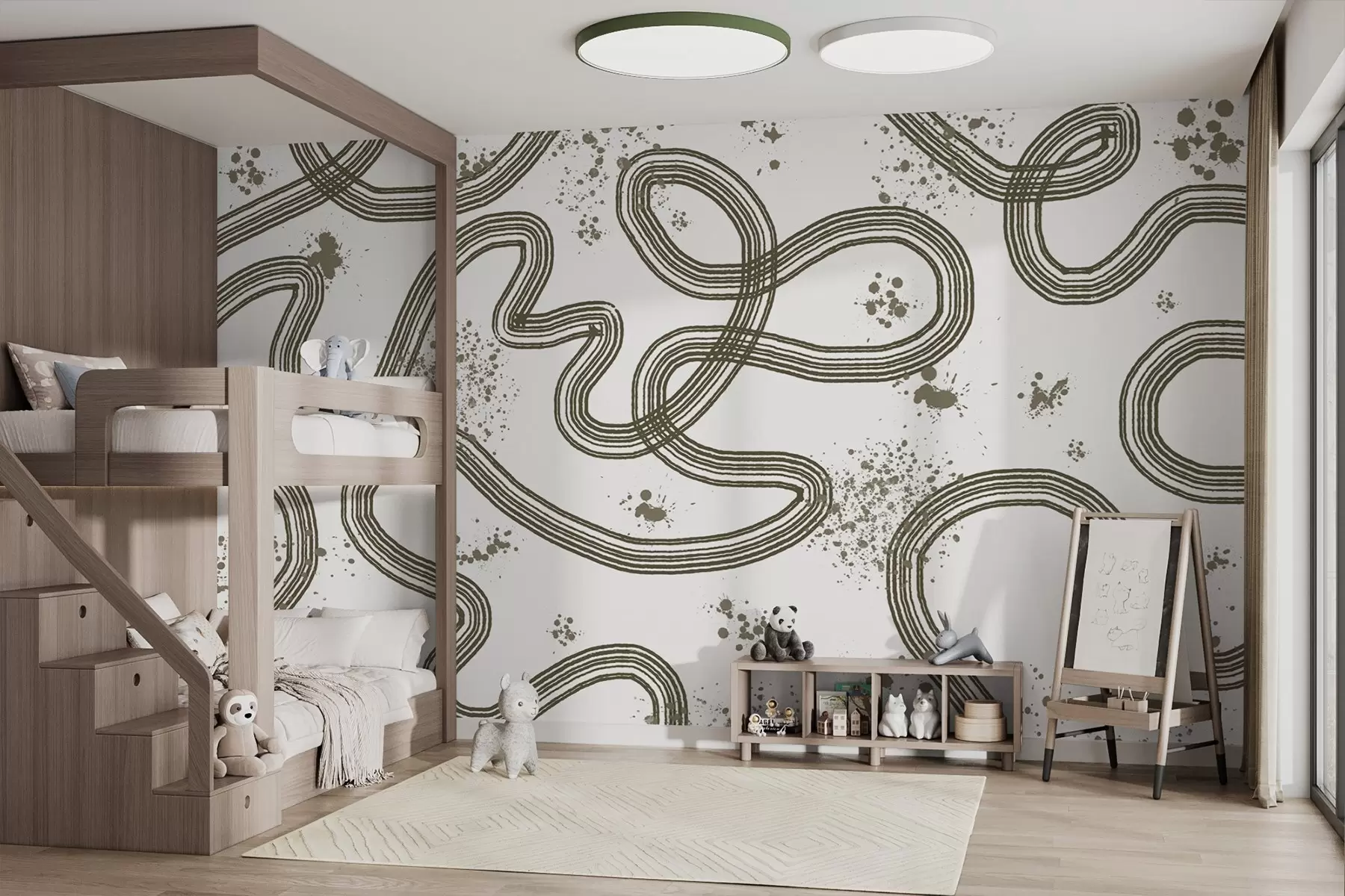 Fototapety Line art kresba, farba strieka, minimalizmus, olivová farba w03408