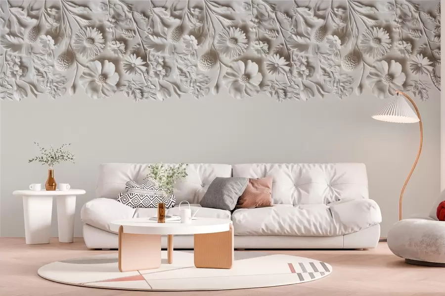 Fototapety Imitácia basreliéfnych kvetov na vrchu vo farbe mlieka w03398v1