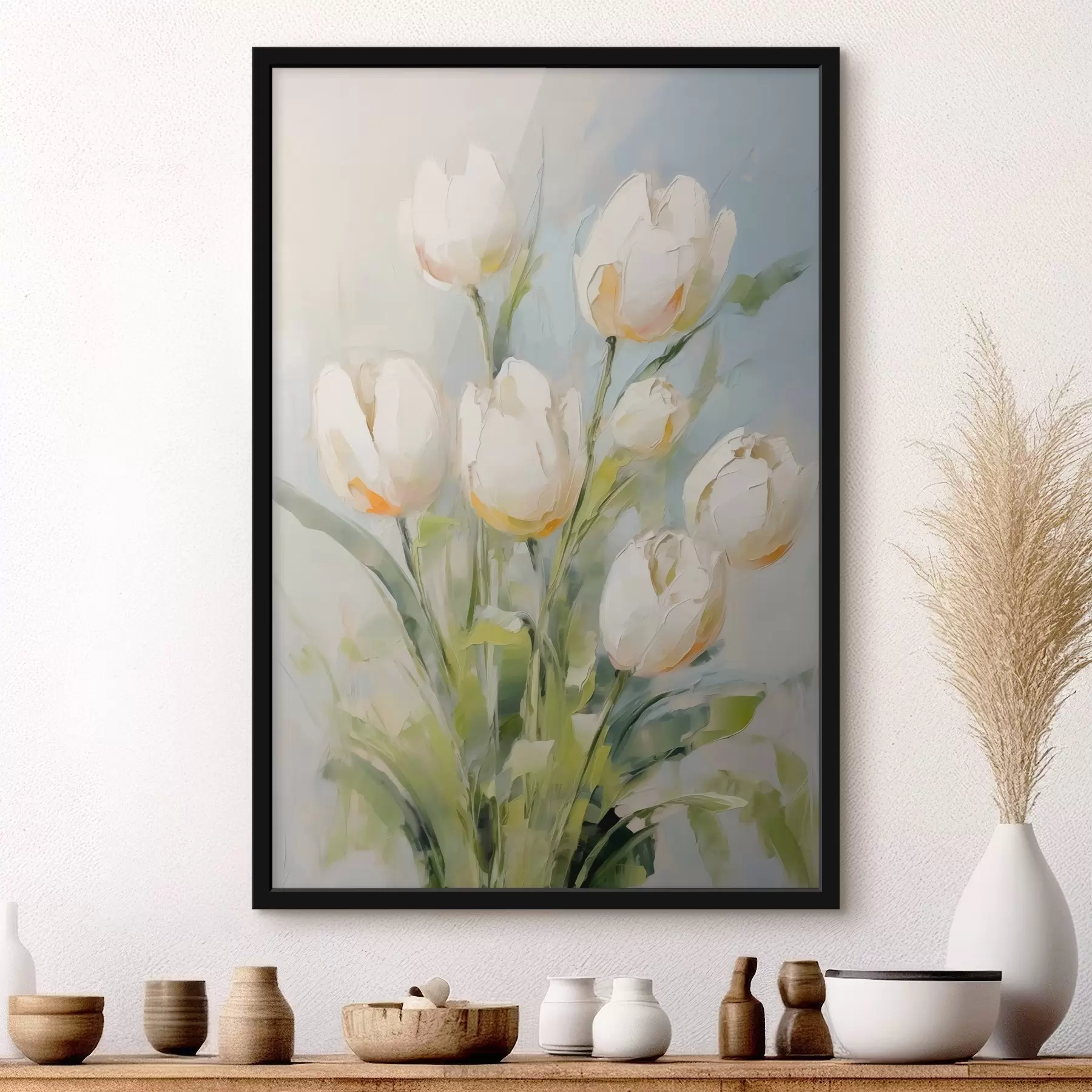 Fototapety Imitácia maľby bielych tulipánov f43435