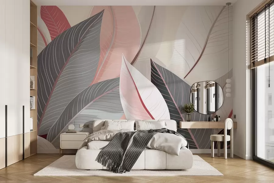Fototapety Detailný záber na listy v sivých a ružových tónoch w08944v1