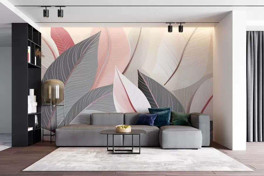 Fototapety Detailný záber na listy v sivých a ružových tónoch w08944v1