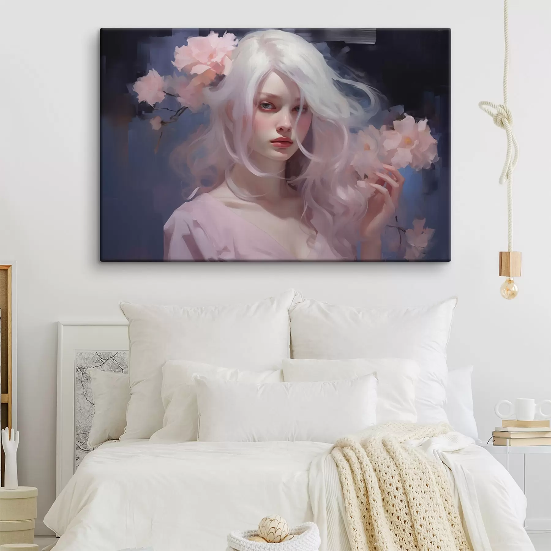 Obraz Dievča s pivonkami, akrylová kresba, tmavé pozadie  s43496