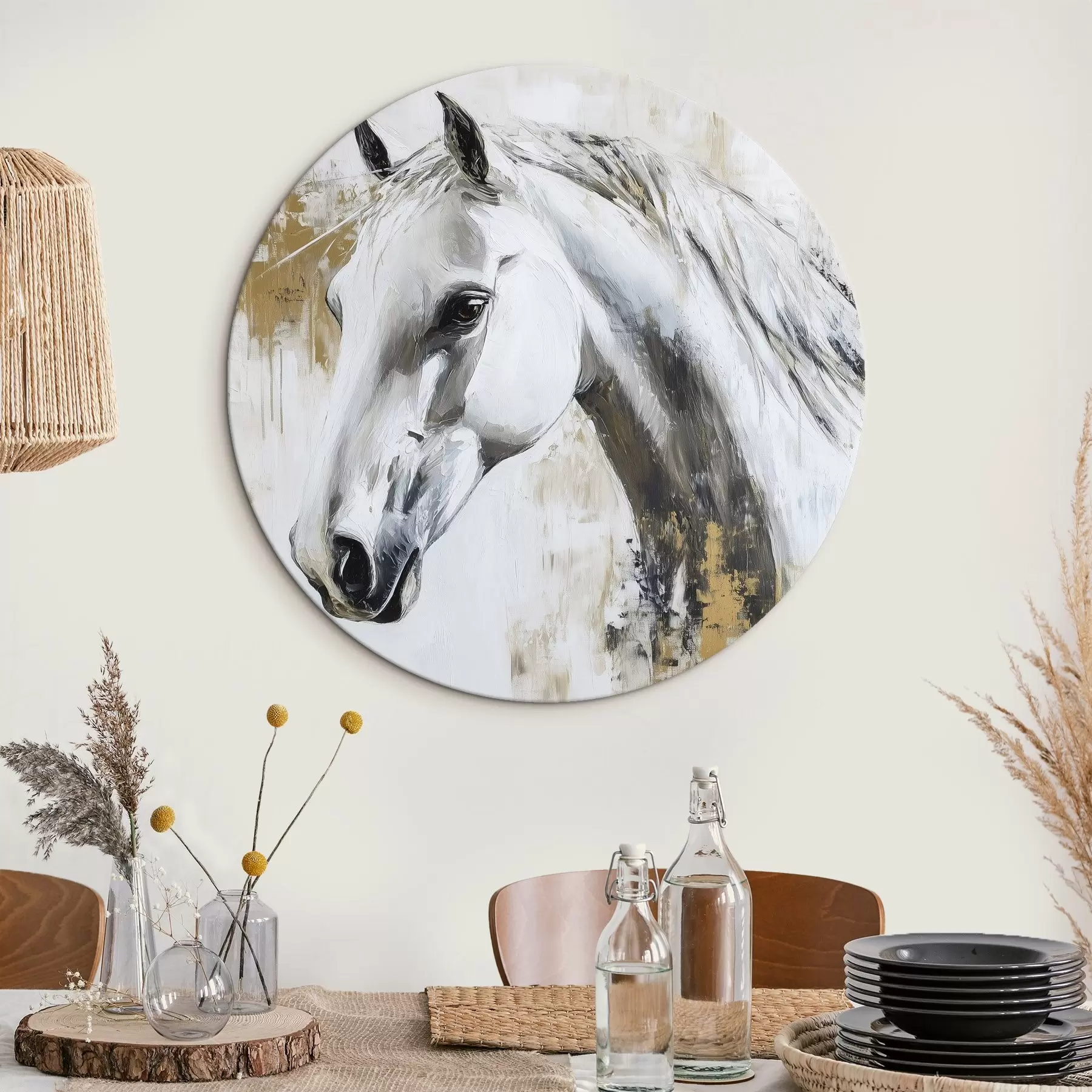 Fototapety Biely kôň, olejová kresba, zvieratá, živé ťahy štetcom r43497