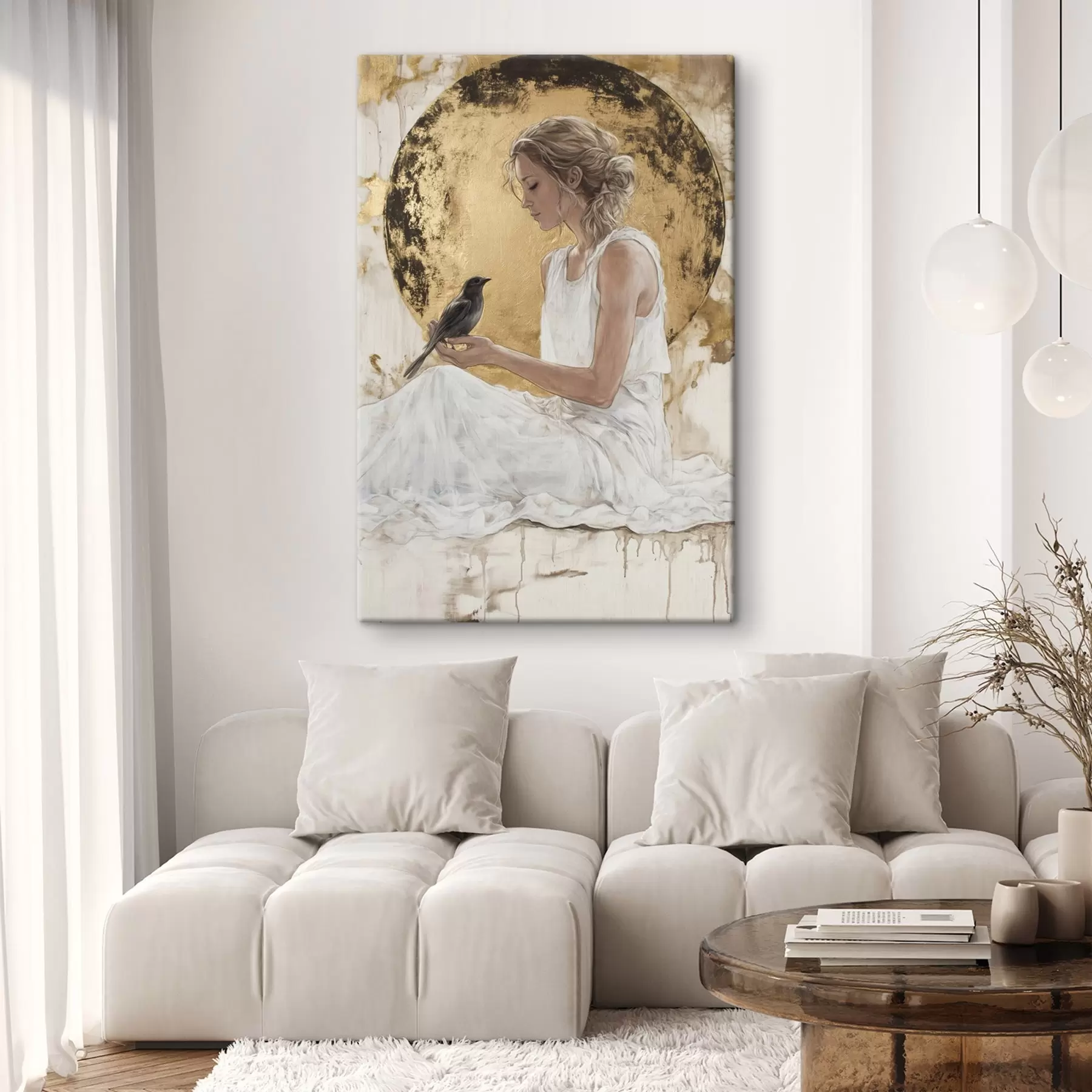 Obraz Krásna žena s vtákom, Grécko, akrylová kresba s43503