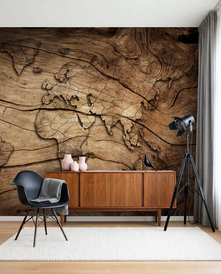 Fototapety Mapa sveta na dreve u53146