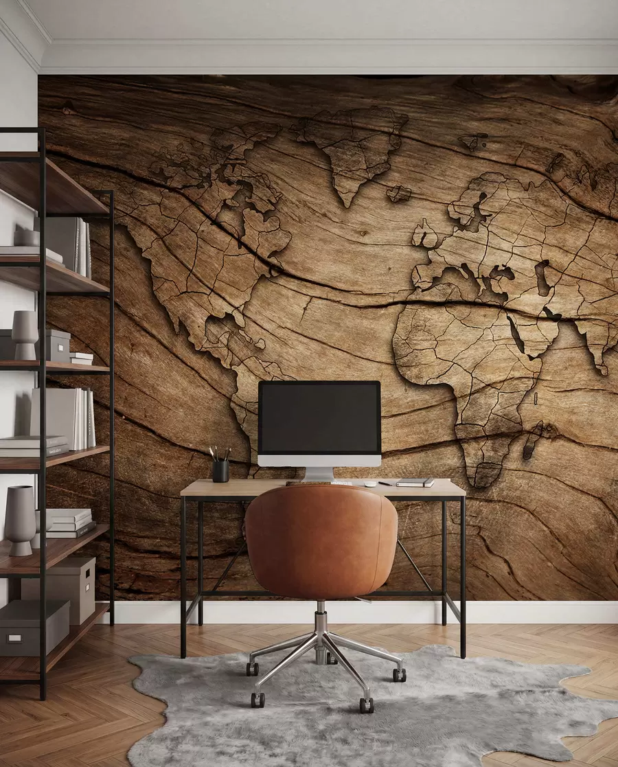 Fototapety Mapa sveta na dreve u53146