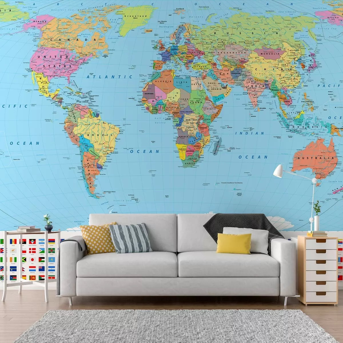 Fototapety Mapa sveta s vlajkami krajín u60137
