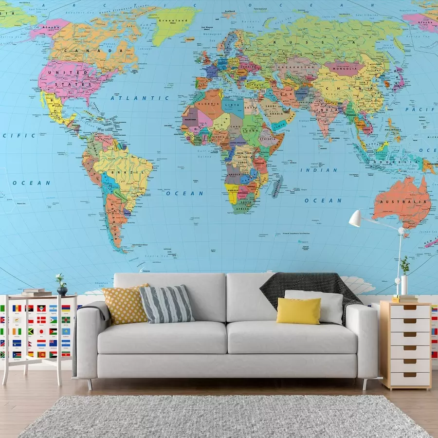 Fototapety Mapa sveta s vlajkami krajín u60137