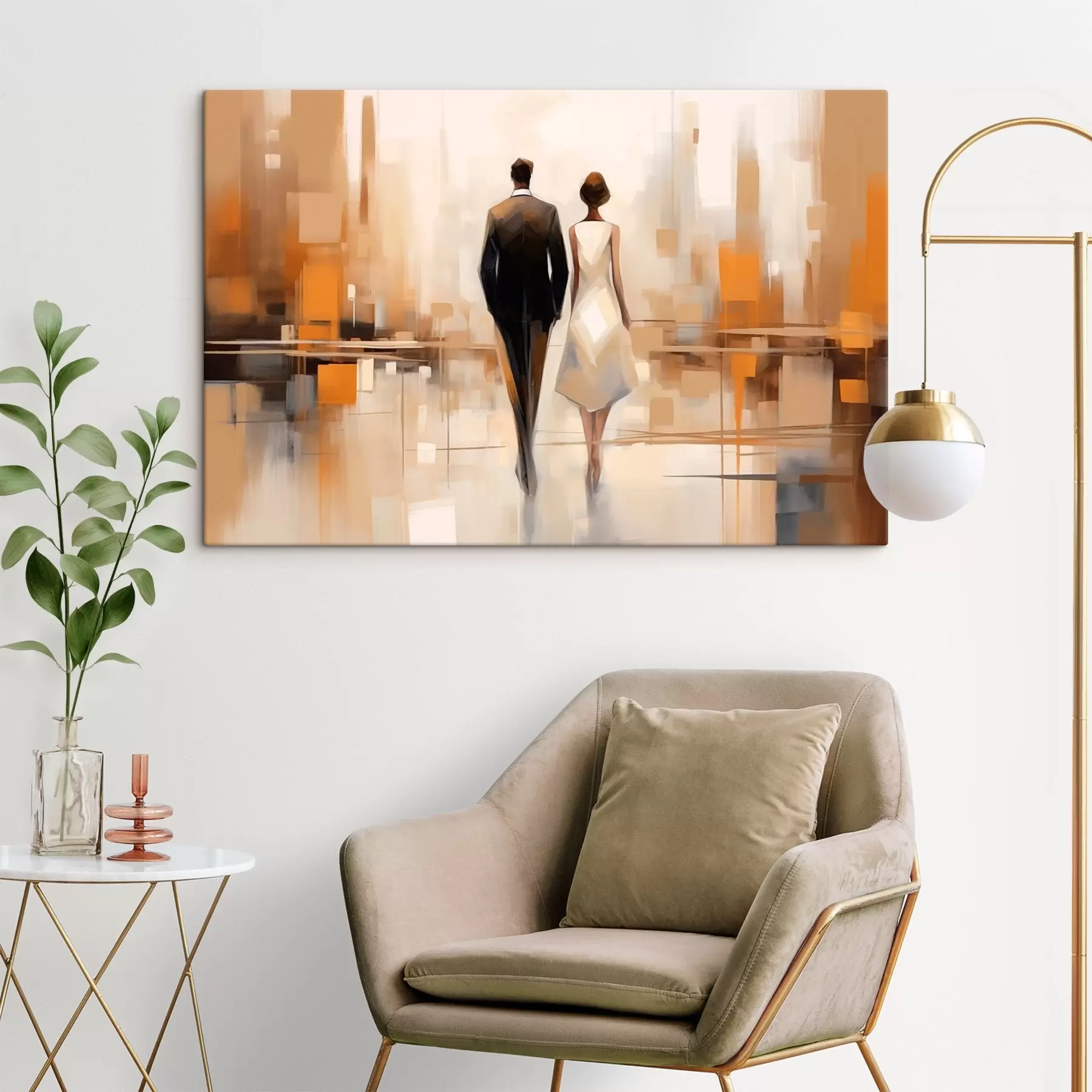 Fototapety Abstrakcia so siluetami mesta a dvoma postavami s43516