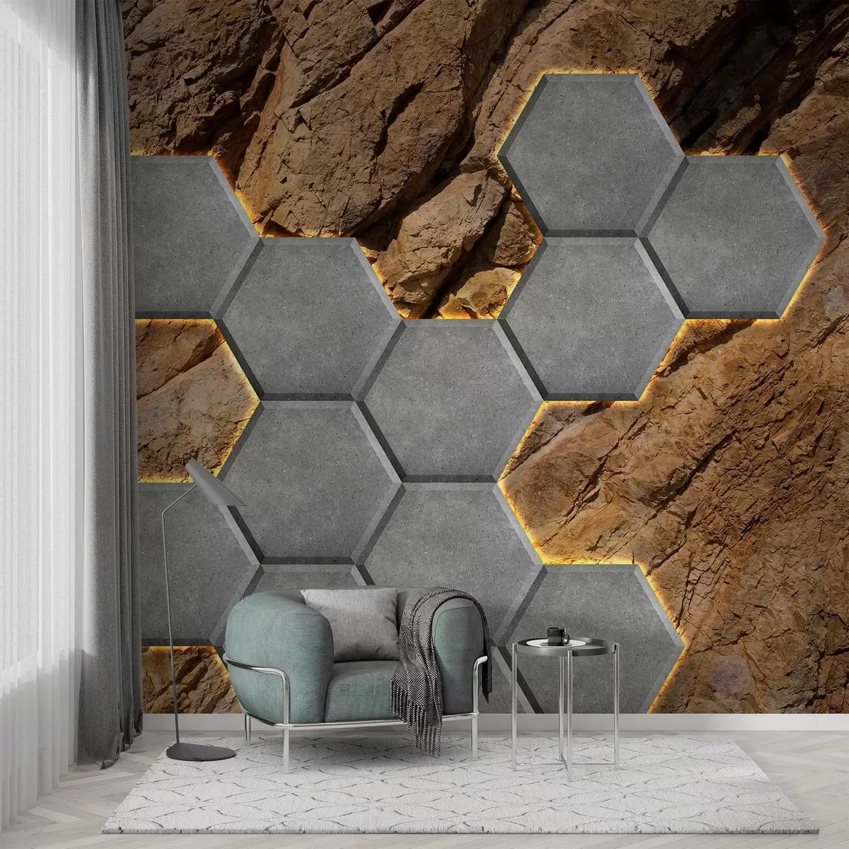 Fototapety imitácia betónových požiarov na pozadí skaly w03456