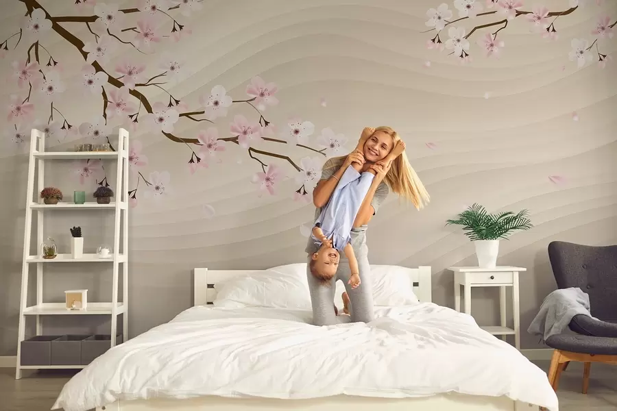 Fototapety Vetvičky sakury na zvlnenom piesočnom pozadí w08959
