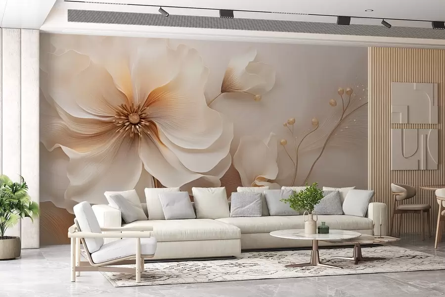 Fototapety Béžové a svetlohnedé divoké trávy s kvetmi v béžových tónoch w08960