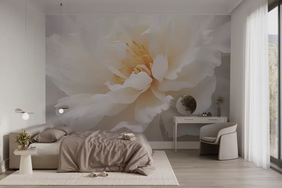 Fototapety Rozkvitnutý kvet pivonky s kvapkami rosy w03602