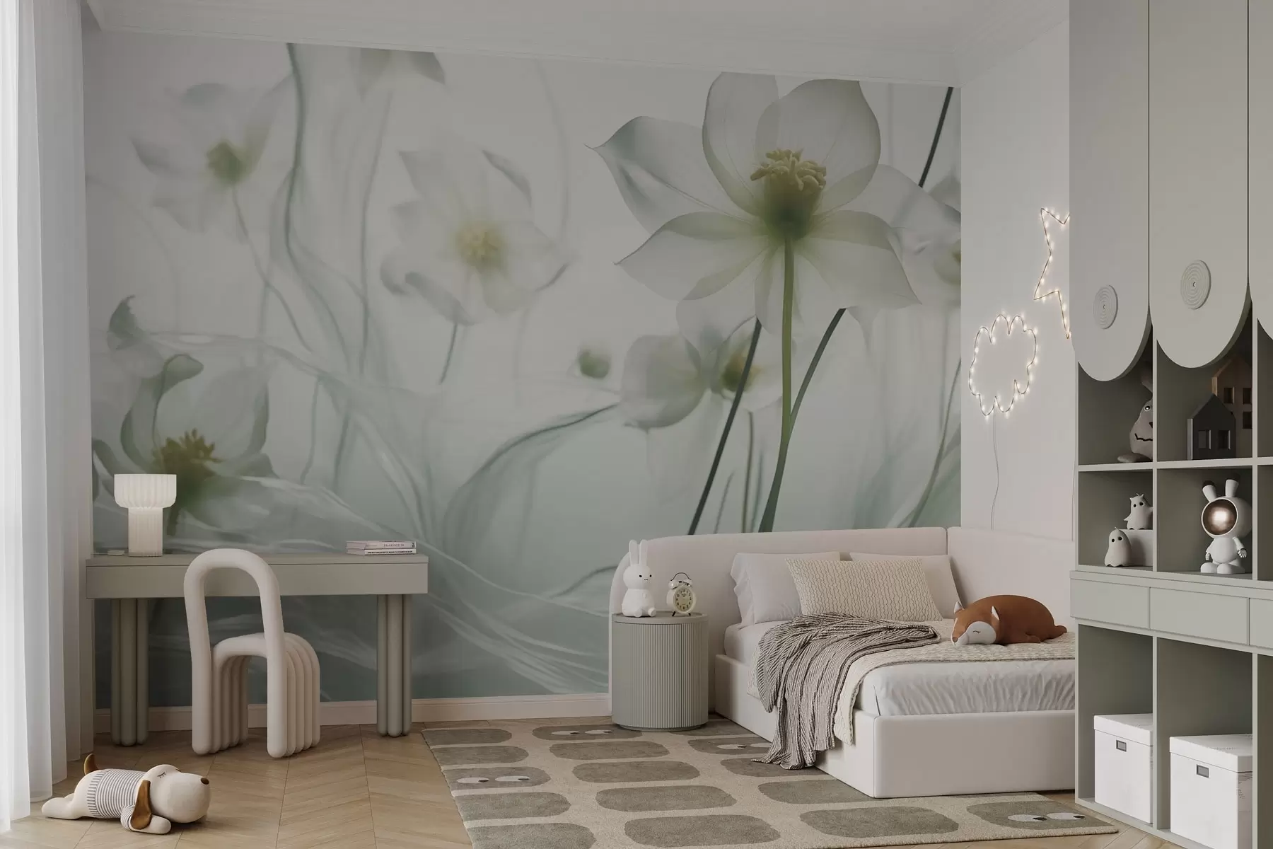 Fototapety Jarné kvety v hmle v zelených odtieňoch w03646