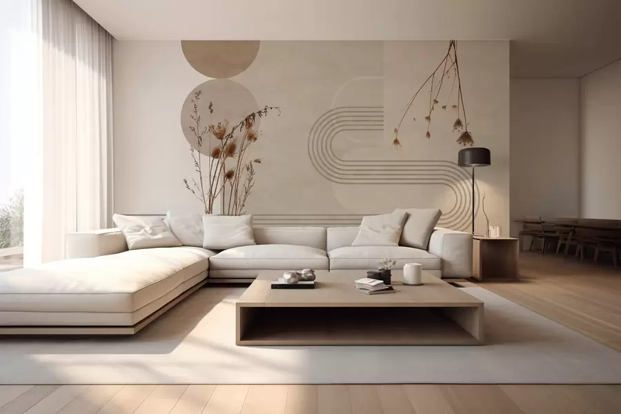 Fototapety štýlová geometria a sušené kvety v béžových tónoch w03449