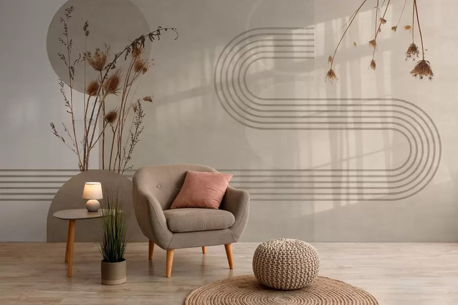 Fototapety štýlová geometria a sušené kvety v béžových tónoch w03449