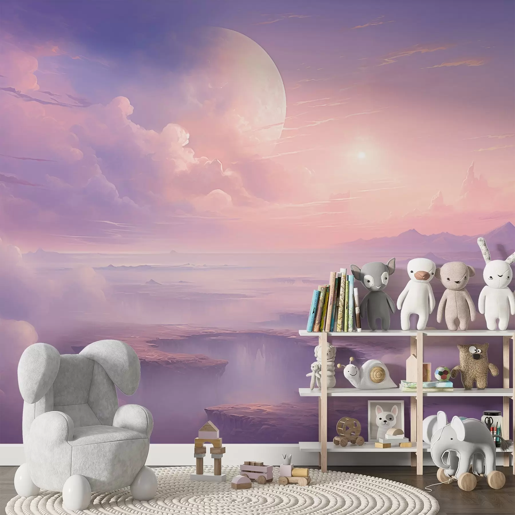 Obraz Magická fialovo-ružová obloha s mesiacom a mrakmi w08986