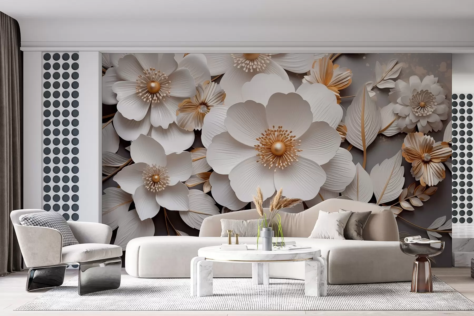 Fototapety 3D kvety v štýle origami v žlto-šedých tónoch w08993