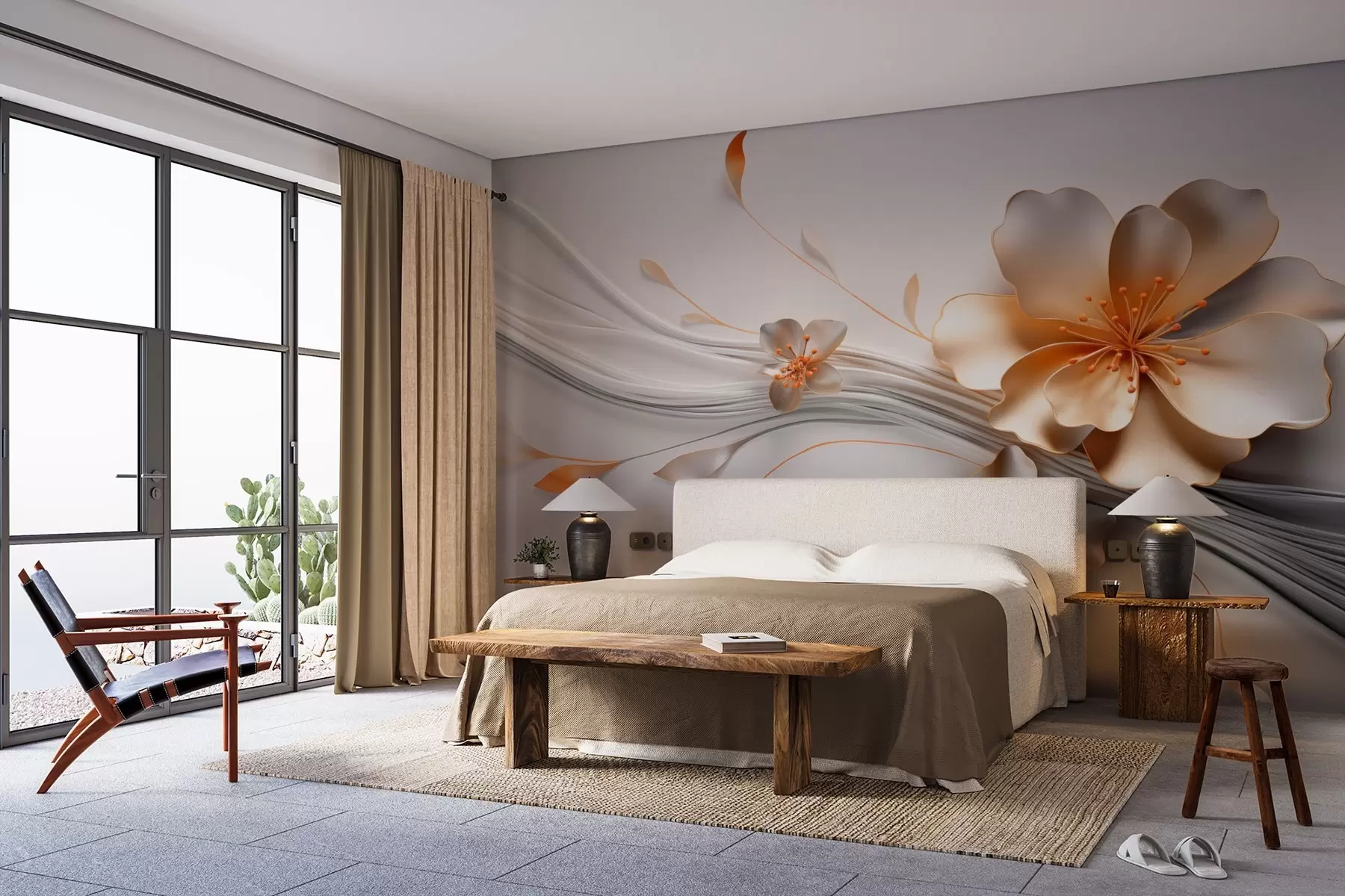 Fototapety Oranžový kvet na sivom abstraktnom pozadí w09004