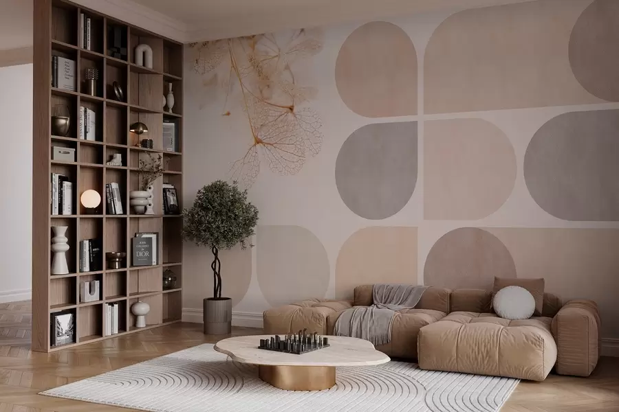 Fototapety geometria a sušené kvety so žilkami v béžových tónoch w03617
