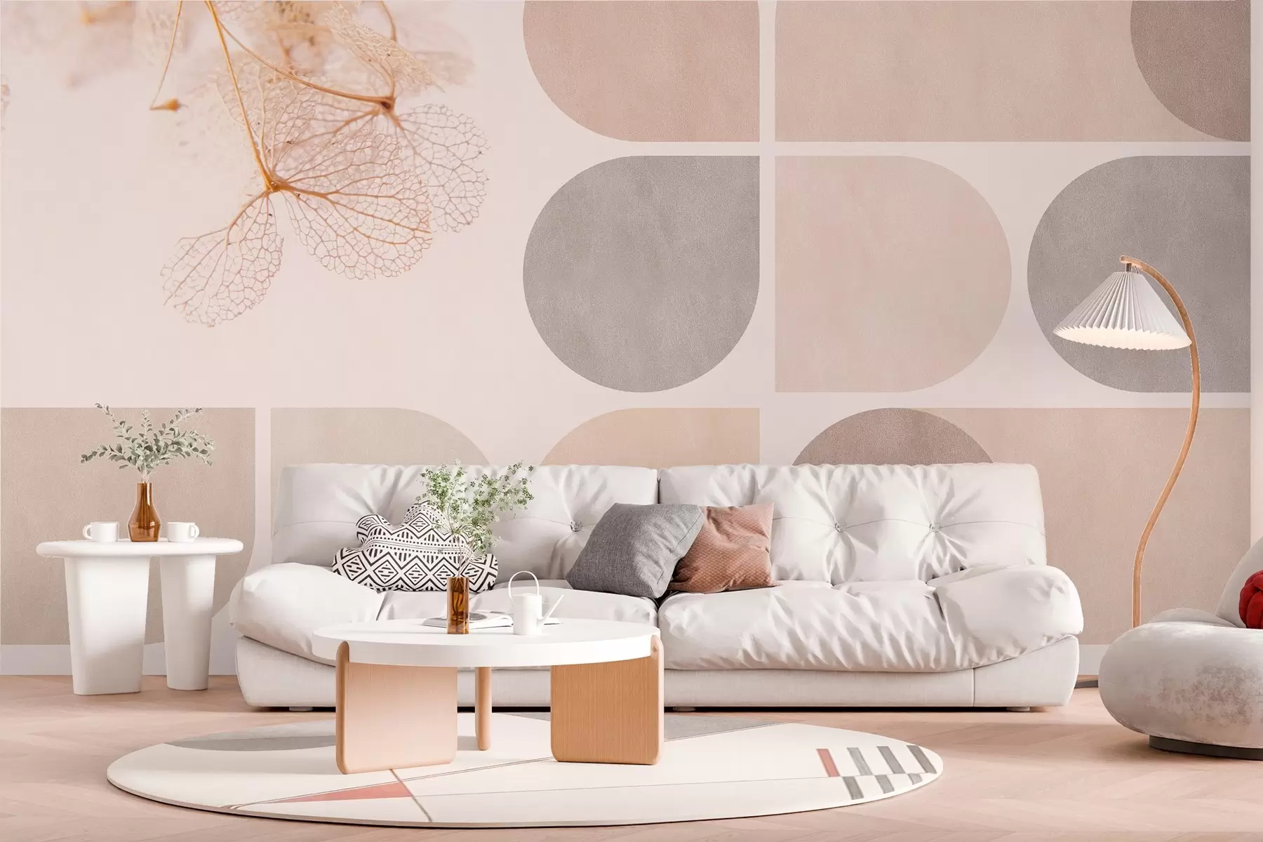 Fototapety geometria a sušené kvety so žilkami v béžových tónoch w03617