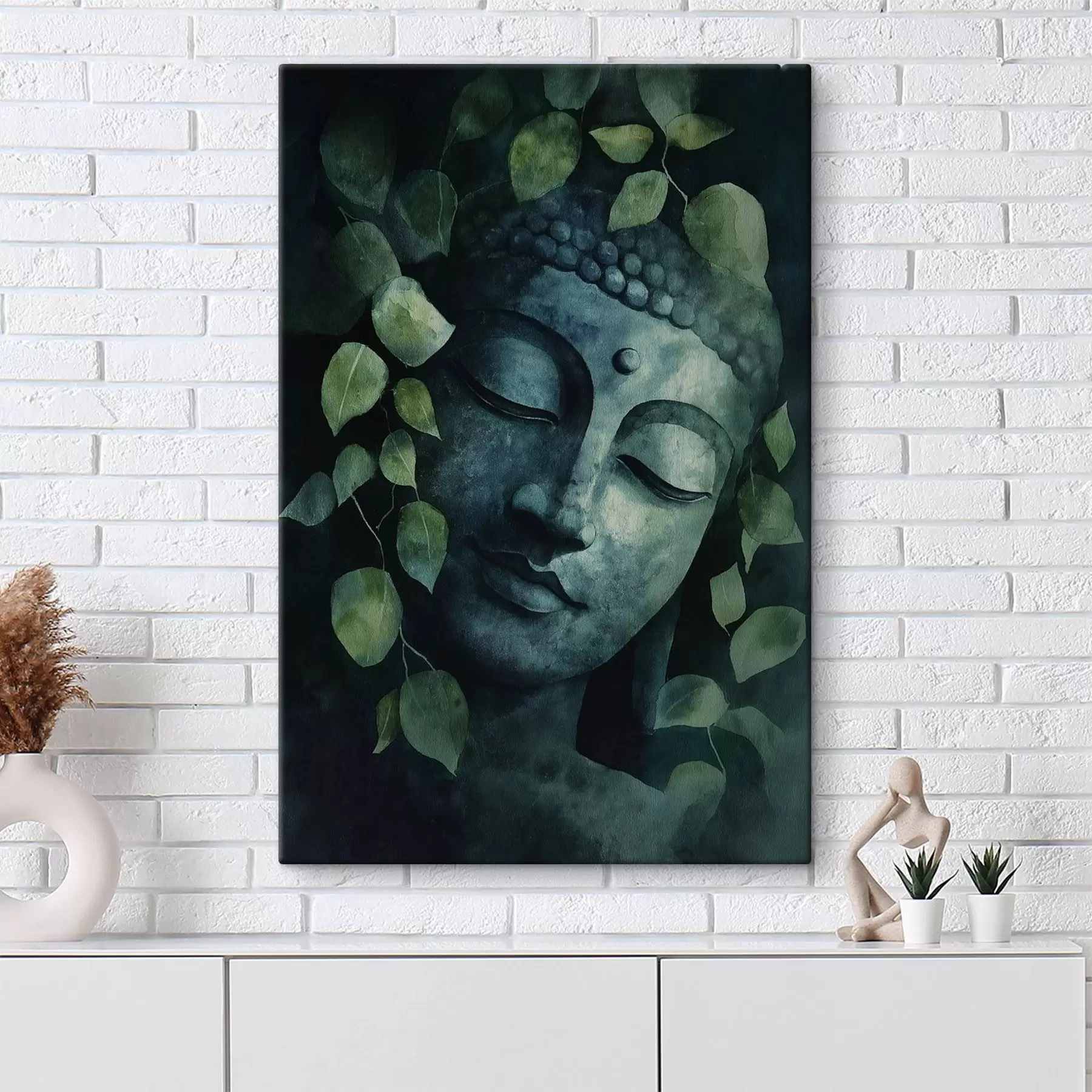 Obraz Budha so zatvorenými očami, meditácia, zelené farby s44030