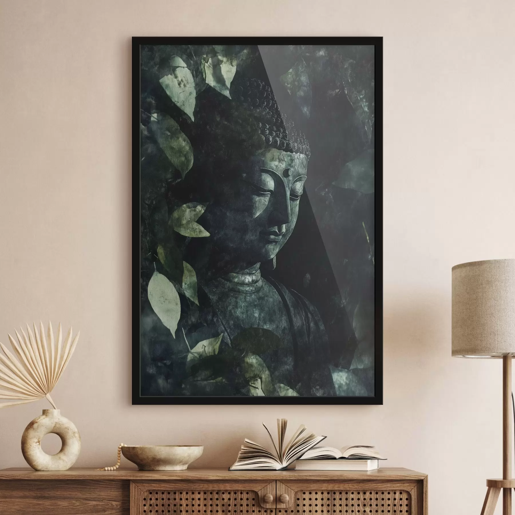 Fototapety Meditatívny Budha v zelených listoch, duchovný f44029