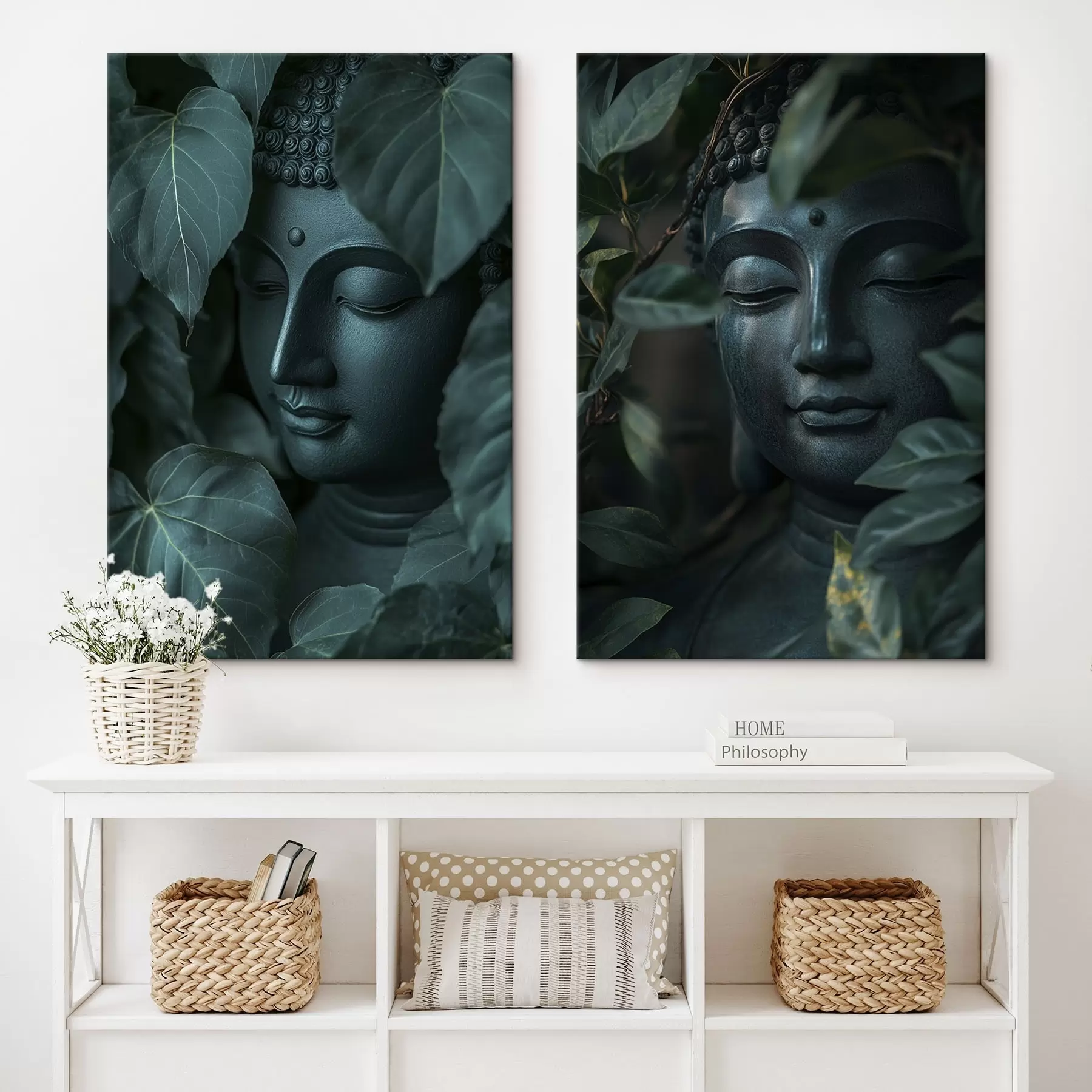 Obraz Meditatívny Budha v zelených listoch, budhizmus, tropický, realizmus m00447
